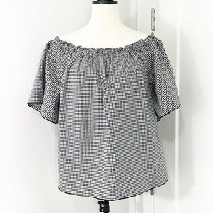Lane Bryant 14/16 Black Checkered Off Shoulder Peasant Blouse Tunic